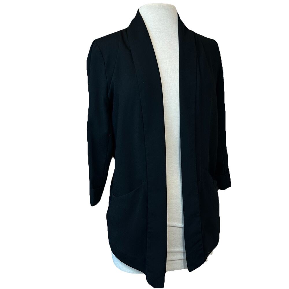 Gap Women’s XS Black Open Front Shawl Collar Blazer Jacket Career 3/4 Sleeve